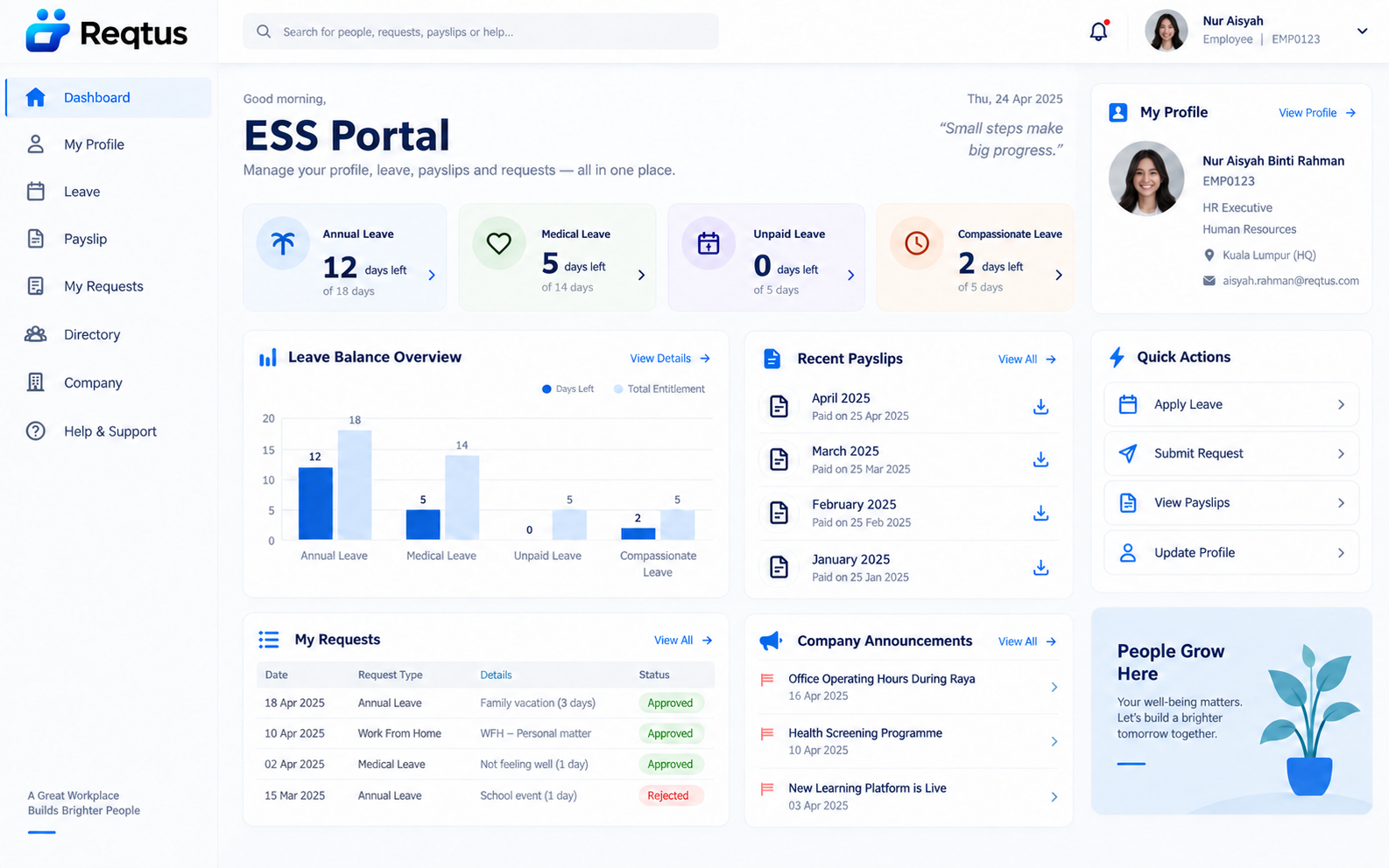 ESS Portal dashboard concept