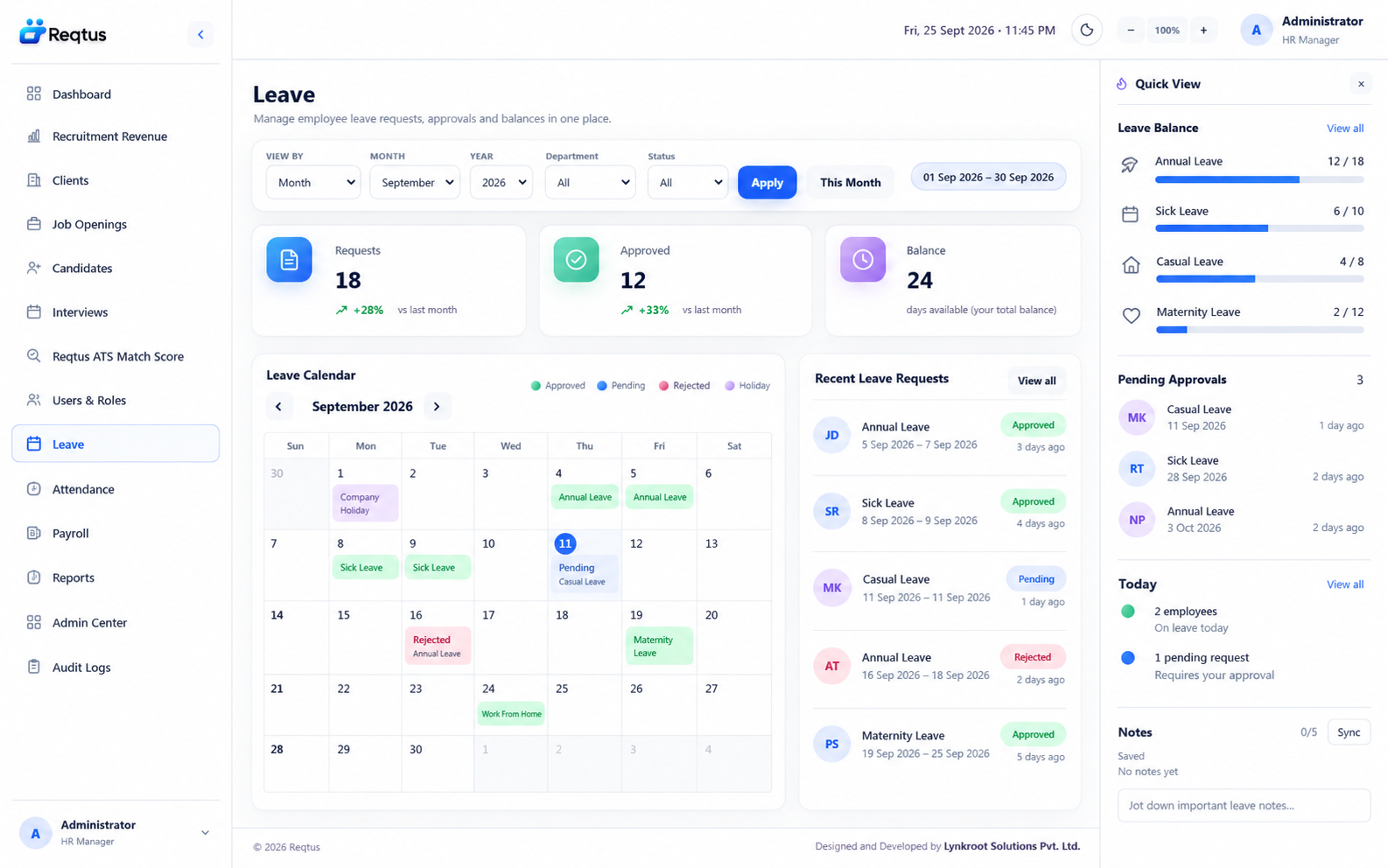 Leave dashboard concept